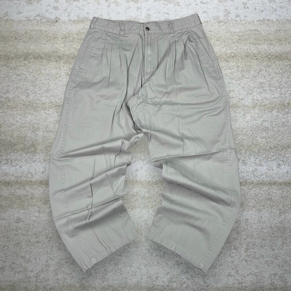 Vintage Y2K Bugle Boy Khakis Pants 36x30 Baggy Wide Leg Fit Tan Cotton - Picture 2 of 4